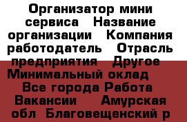 Организатор мини-сервиса › Название организации ­ Компания-работодатель › Отрасль предприятия ­ Другое › Минимальный оклад ­ 1 - Все города Работа » Вакансии   . Амурская обл.,Благовещенский р-н